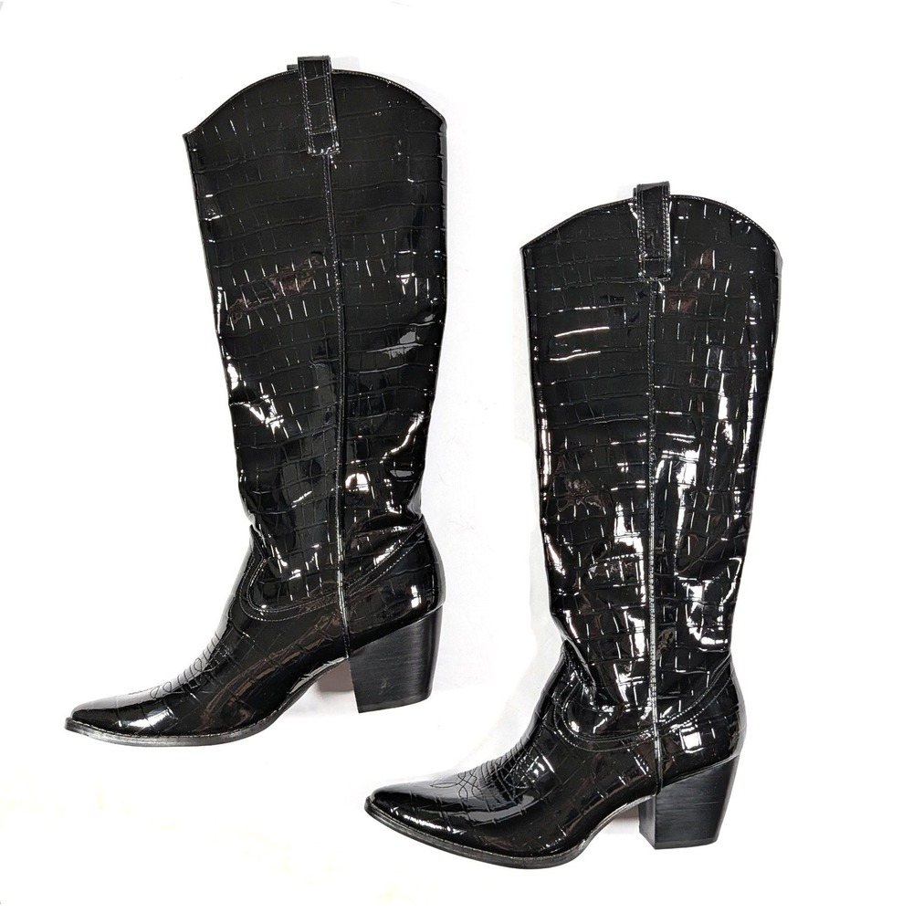 Coconuts by Matisse Jax Black Croc Embossed Western Cowboy Boots Size 7.5M - Picture 2 of 12